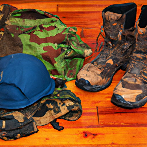 An assortment of military-grade tactical gear such as helmets, vests, and boots.